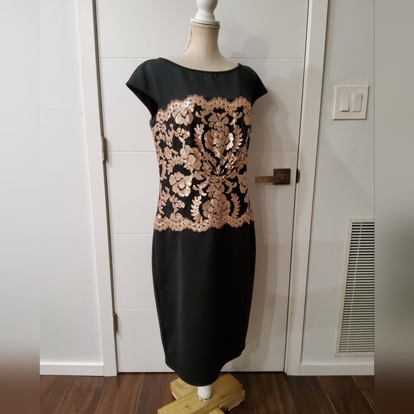 Tadashi Shoji Neoprene and Paillette Lace Dress Size 12 - Picture 3 of 12